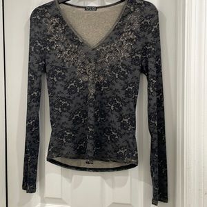 Lace print long sleeve blouse with glitter design by Heart moon star size Medium